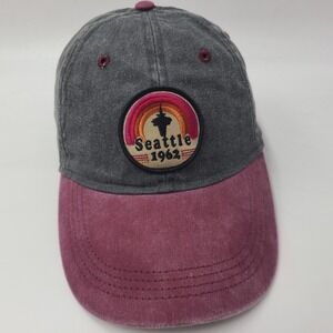 Space Needle Hat Adjustable Gray Maroon Seattle 1962 Patch Travel Souvenir Men